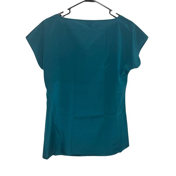 Ann Taylor Silk Blouse Size 10 Teal - NWT Cowl Neck Cap Sleeve - Picture 4 of 7